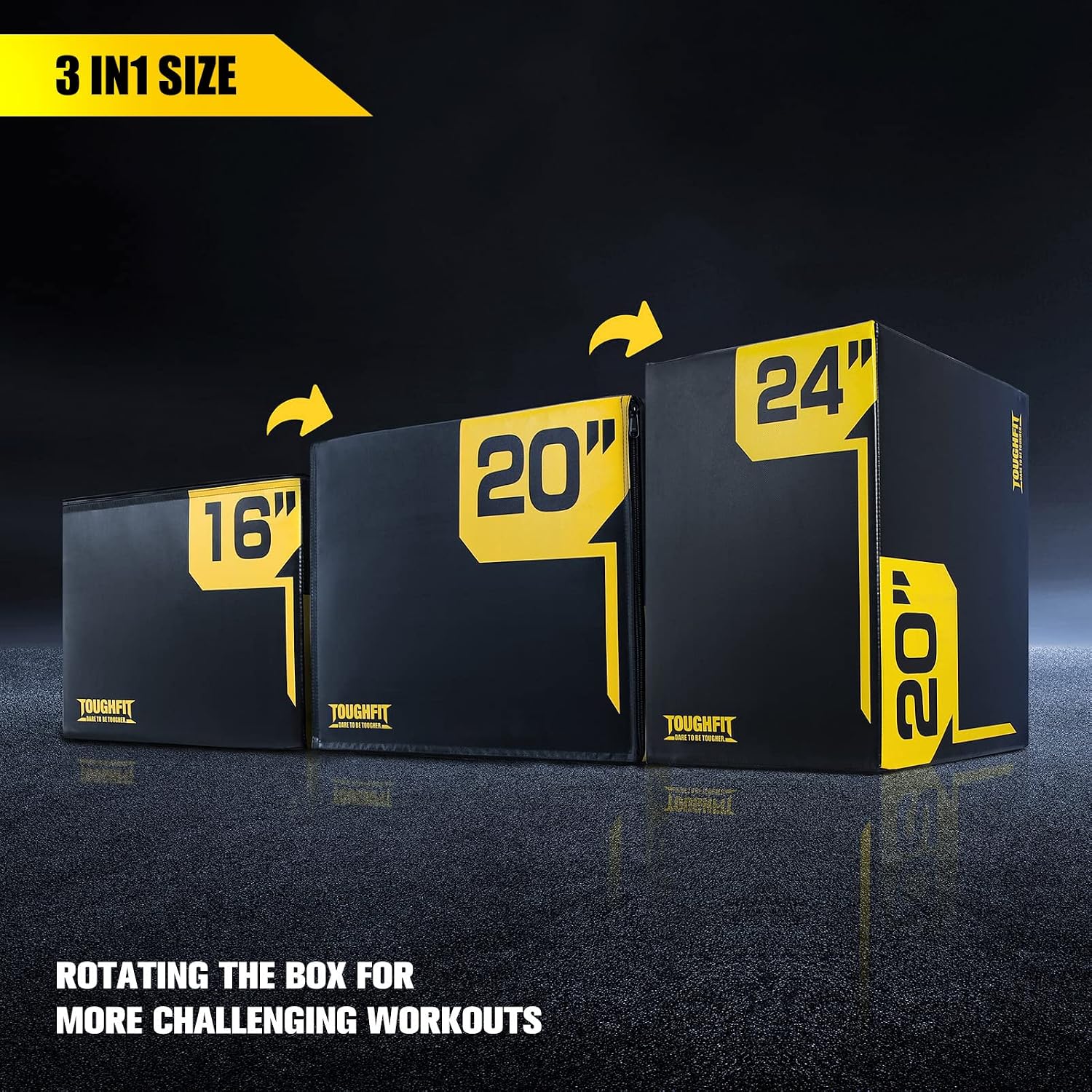 ToughFit Plyo Box - 3 in 1 Foam Plyometric Box - Jump Box for MMA, Crossfit - Adjustment Height Plyometric Jump Box for Home Gym - PVC Cover Platform & High-Density Workout Box