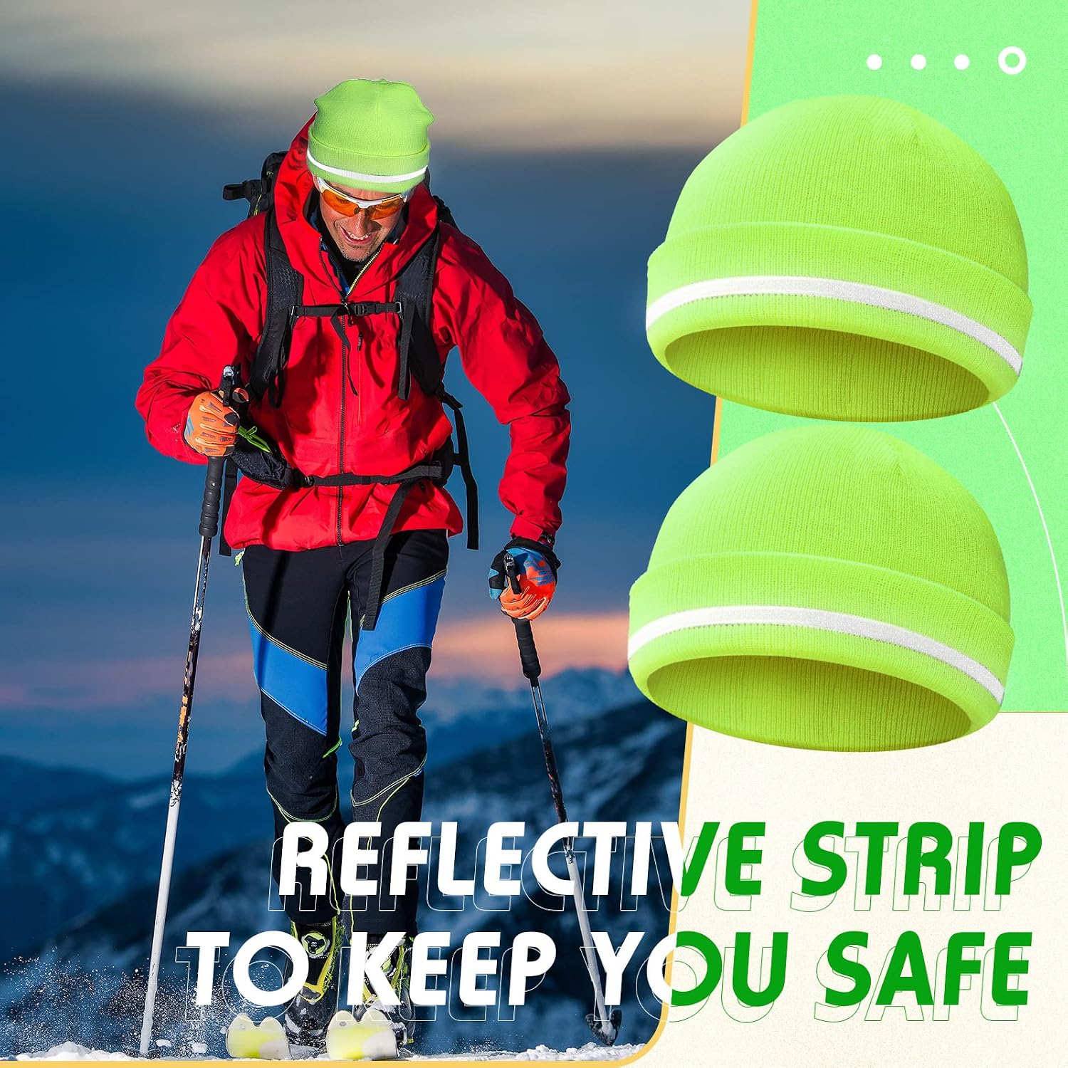 Reflective Knit Hat Safety Beanies Adult High Visibility Beanie Neon Winter Knit Caps with Reflective Stripe