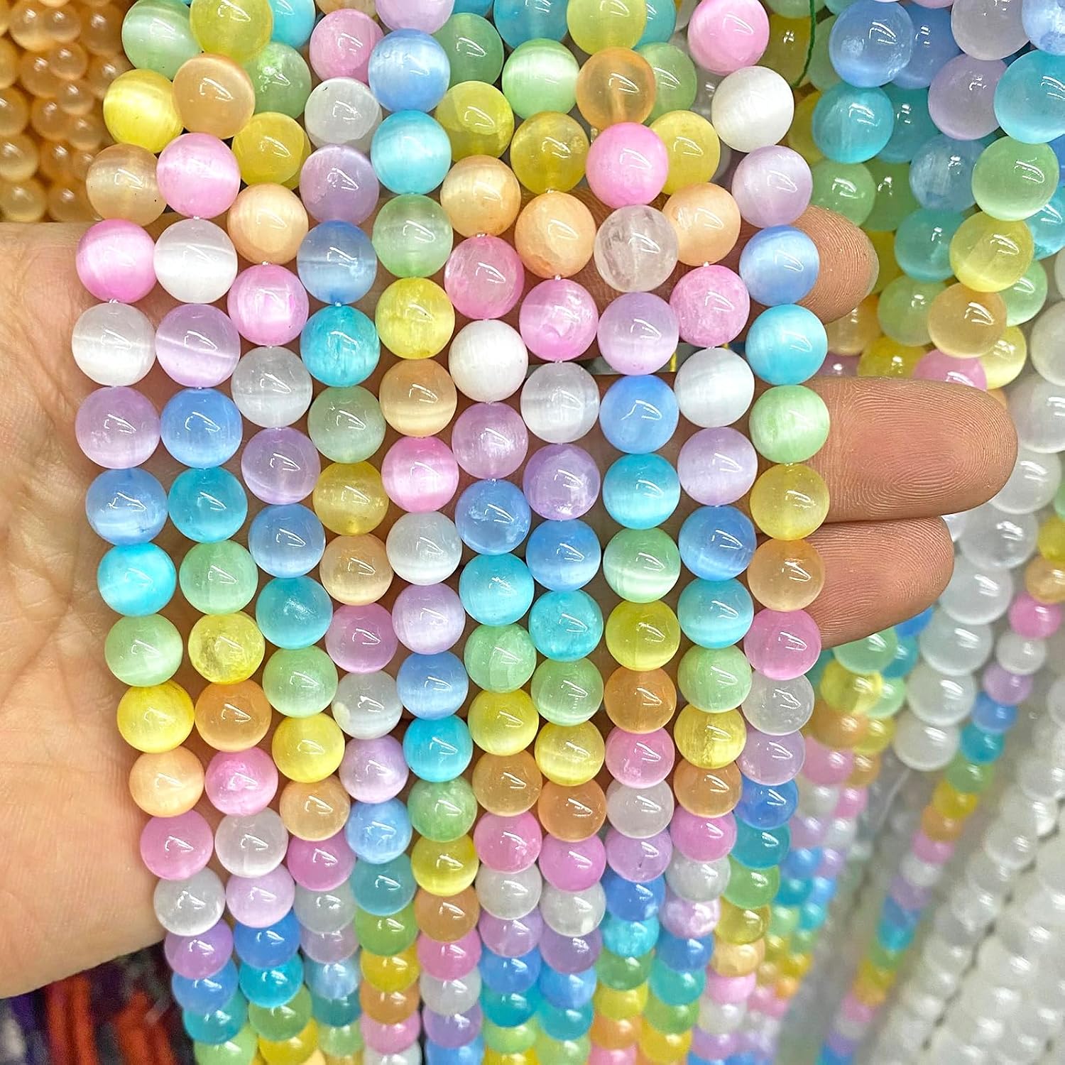 90PCS 8MM Colorful Selenite Gypsum Stone Crystal Beads for Jewelry Making DIY Bracelet 2 Strands