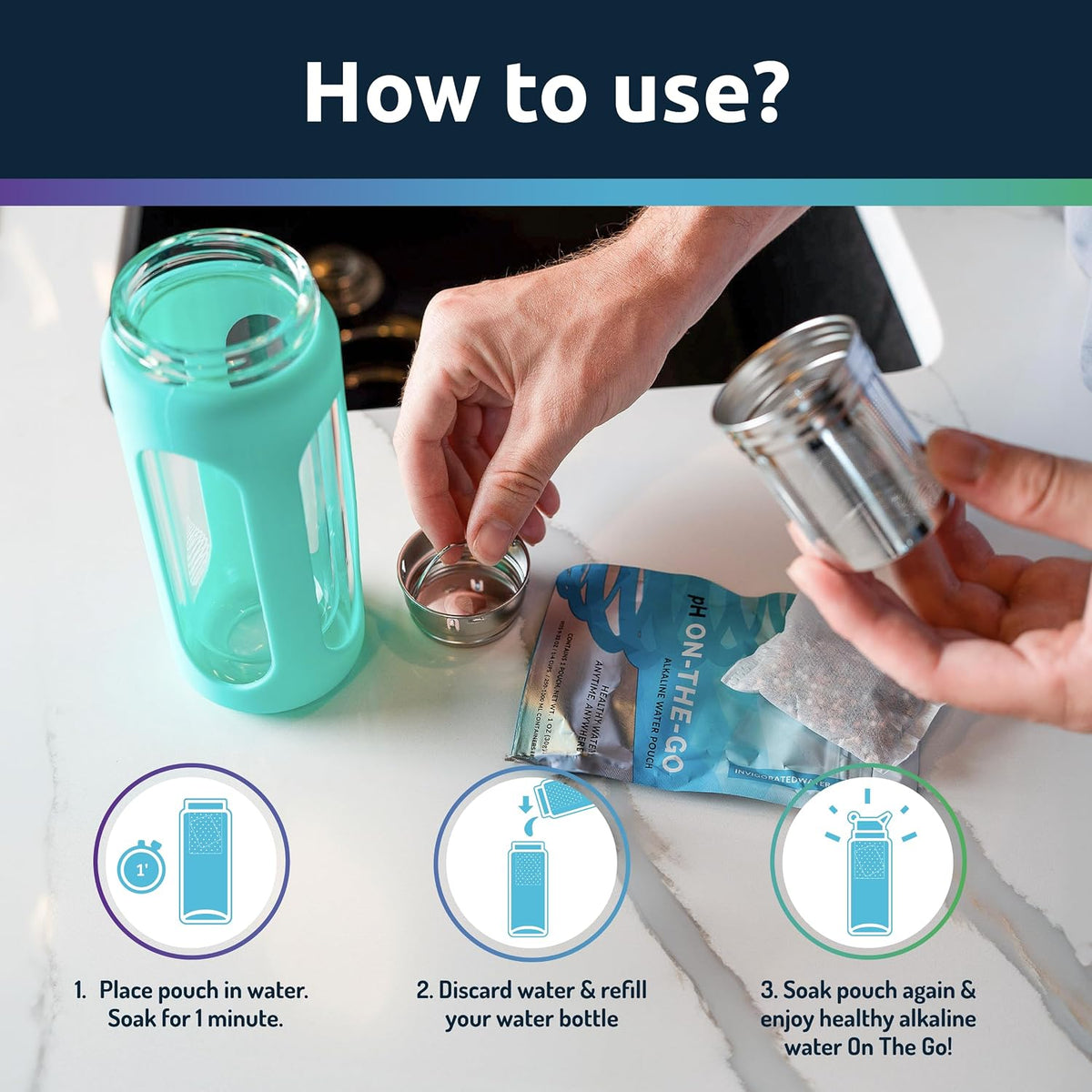 Invigorated Water pH ON-The-GO Alkaline Water Filter Pouch- Portable Alkaline Water Filtration System for Your Bottle, Pitcher, Jug, Container - High pH Water - Long-Life 105 Gallon/400 Litre (1-Pack)