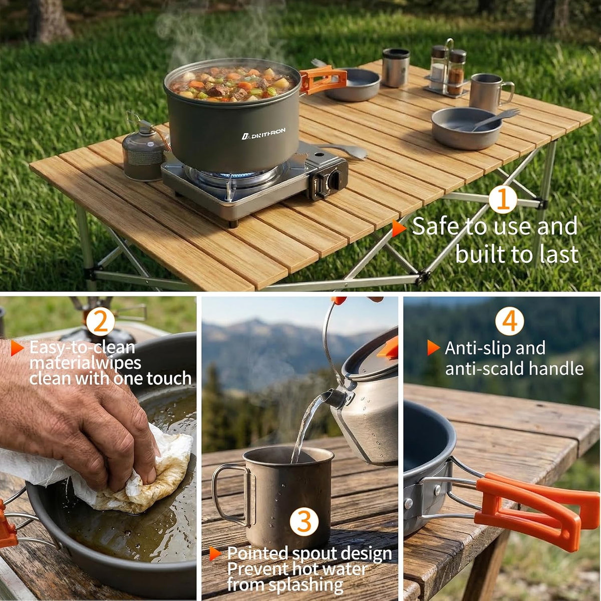18-Piece Large Capacity Camping Cookware Set Aluminum Mess Kit