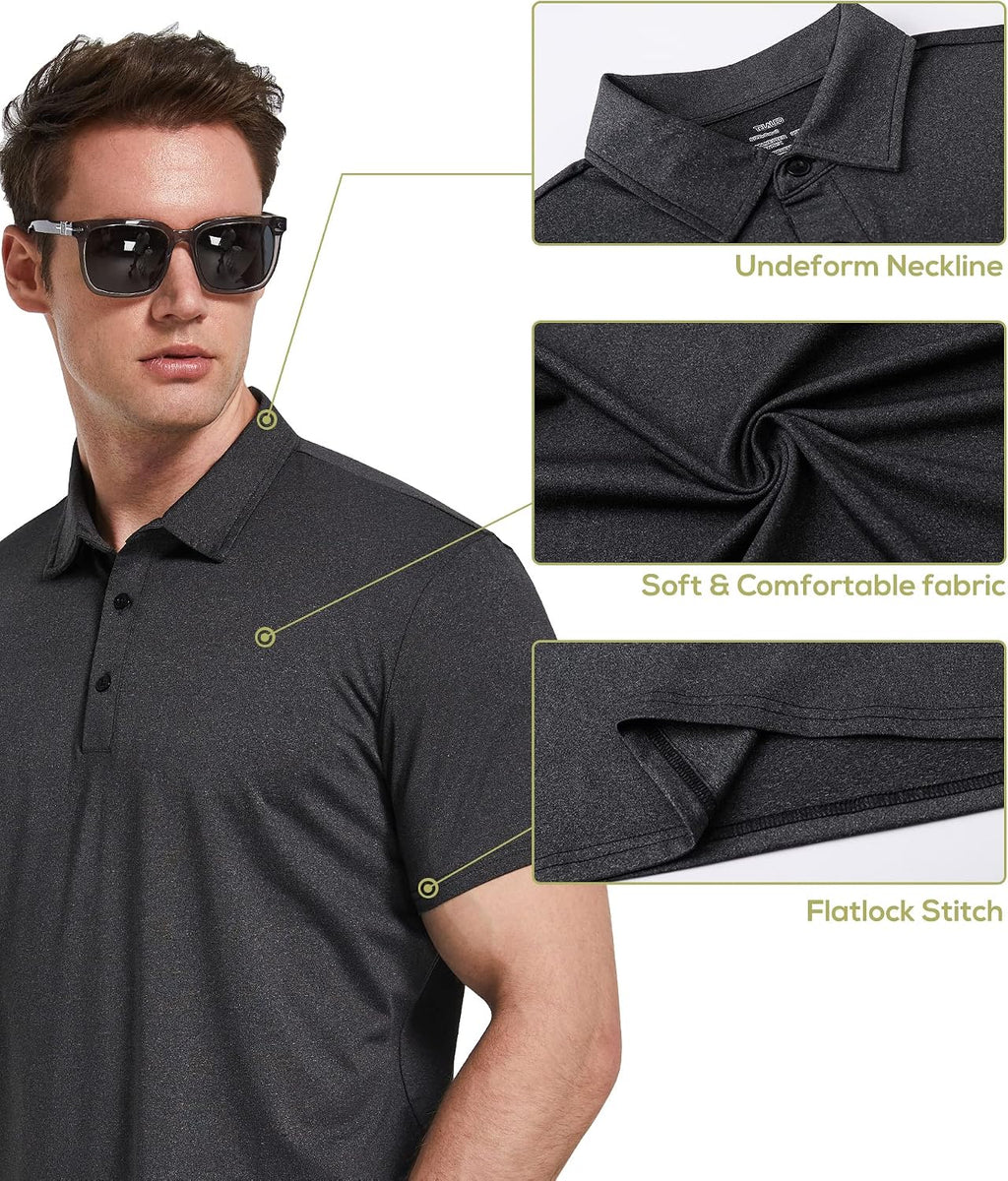 5 Pack Men's Polo Shirts Short Sleeve Golf T Shirt Performance Casual