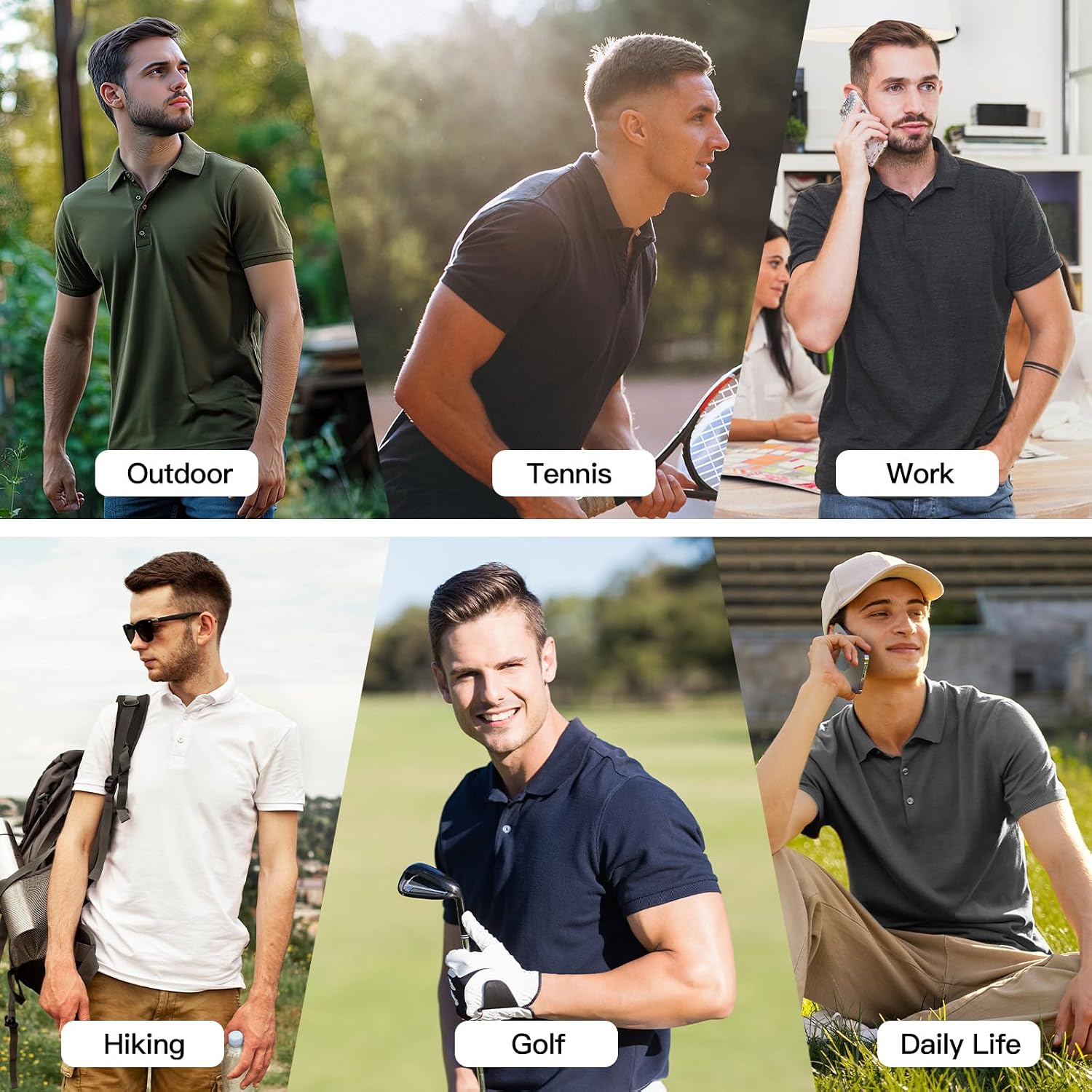 3 Pack Mens Golf Polo Shirt Short Sleeve Quick Dry Moisture Wicking