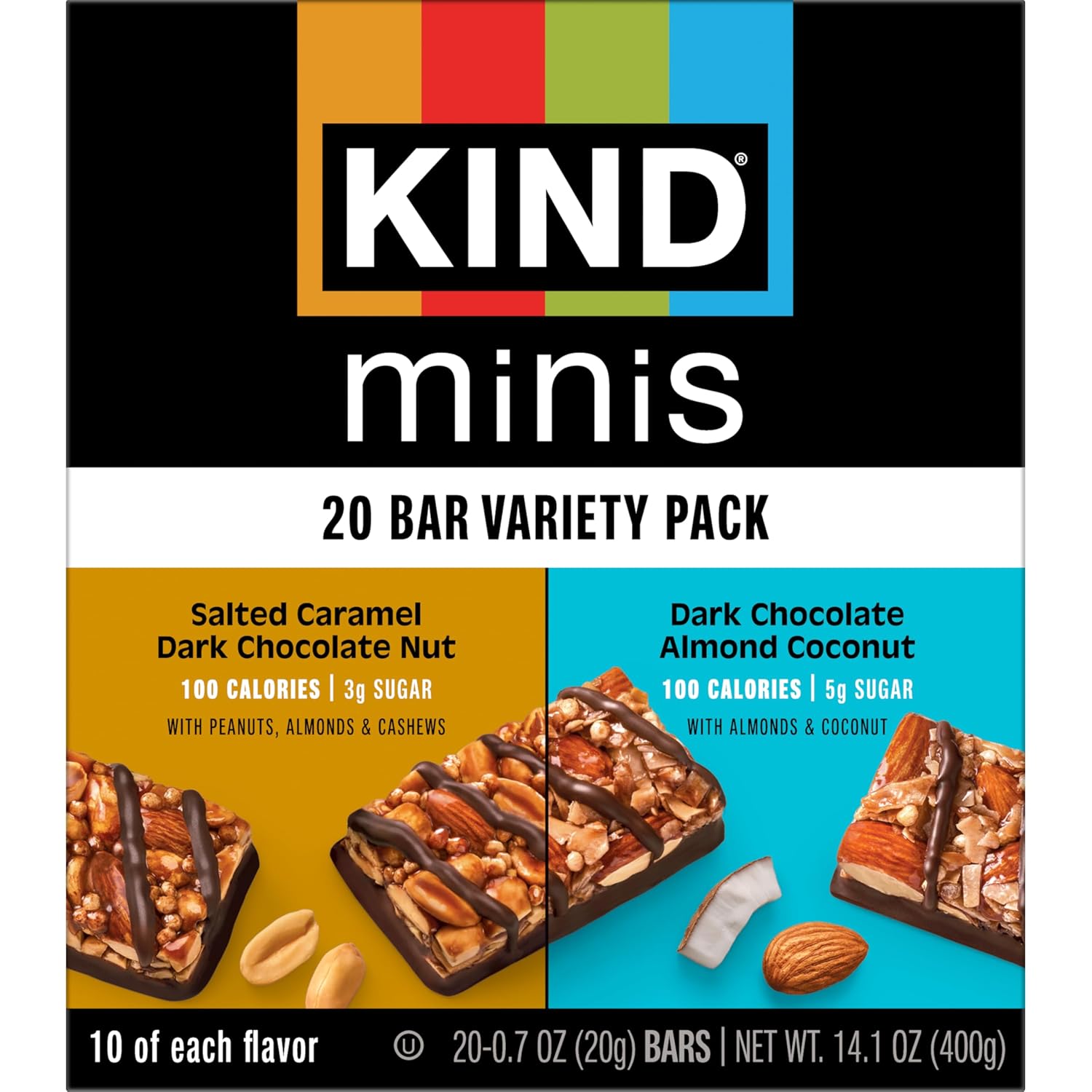 KIND Mini Snack Bars Variety Pack, Gluten Free, Low Sugar, Low Calorie Snacks, Dark Chocolate Nuts & Sea Salt, Caramel Almond & Sea Salt, Dark Chocolate Cherry Cashew, 80 Count