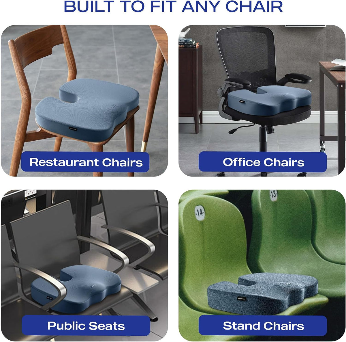 Skechers Memory Foam Seat Cushion,Office Chair Cushion for Tailbone Pain Relief,Butt Pillow for Office Chair,Car seat Cushion,Computer Desk,Long Sitting Office Workers,and Car Drivers,Blue