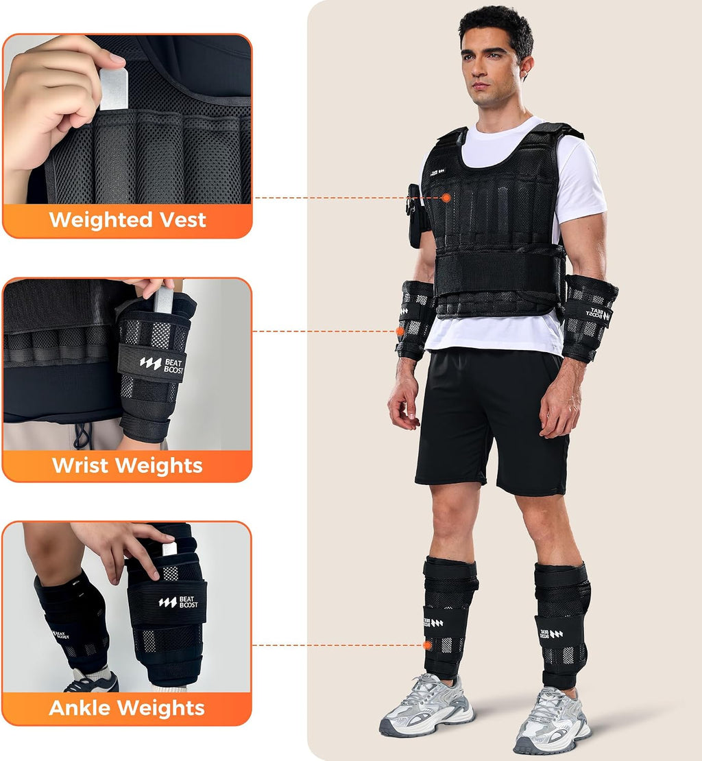 BeatBoost Ankle Wrist Weights 5lb/10lb/15lb/20lb/25lb/30lb Adjustable Leg Arm Weights for Men Walking Pilates Exercise Workout Gym Aerobics