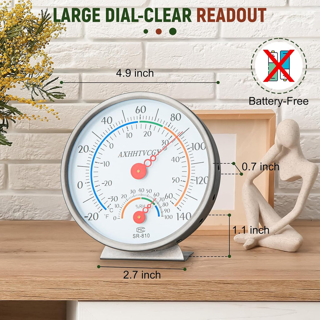Indoor Outdoor Thermometer Hygrometer, Large Dial