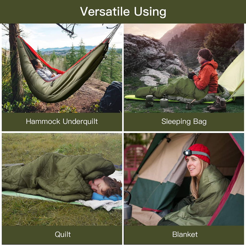 Night Cat Hammock Underquilts Sleeping Bag Single Insulated Under Blanket for Hammock 4 Seasons Lightweight Soft Warm 5-20℃ 8x3.6ft Army Green