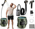 Portable Shower for Camping, 8000mAh Rechargeable Pump with LED Temperature & Battery Display, 25L Collapsible Bucket, 5 Levels Spray, IPX8 Waterproof, USB-C Charging, Camp Shower for Indoor Outdoor