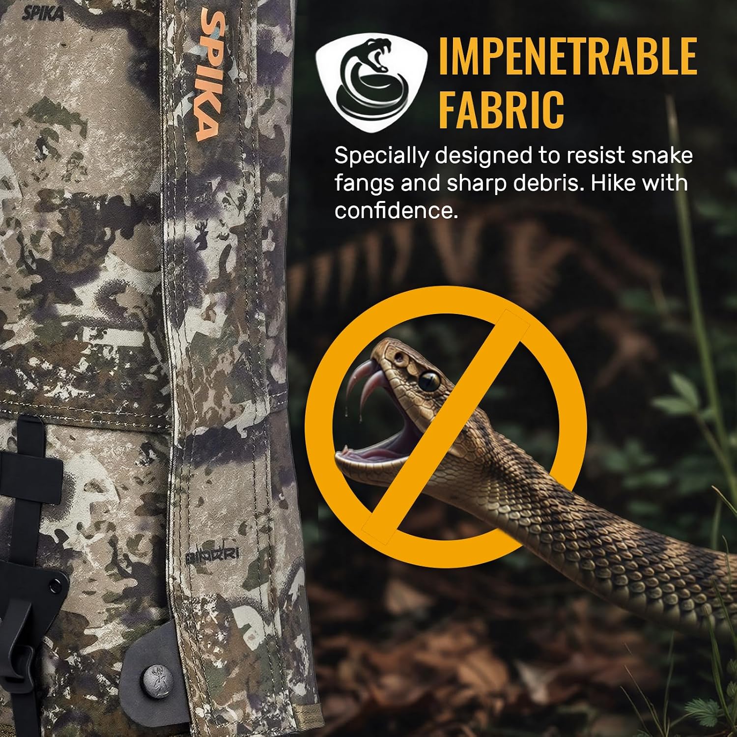 SPIKA Strike Snake Gaiters, Waterproof Hunting Gaiter for Men and Women, Adjustable and Snake Resistent Leg Protective for Outdoors Hiking