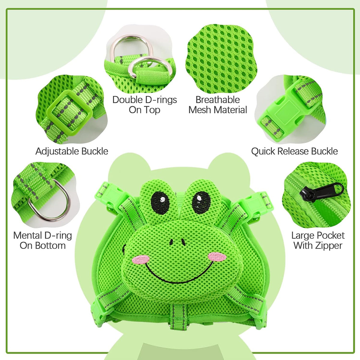 IDOMIK Dog Backpack Harness, No-Pull Dog Backpack with D-Ring,Frog,M