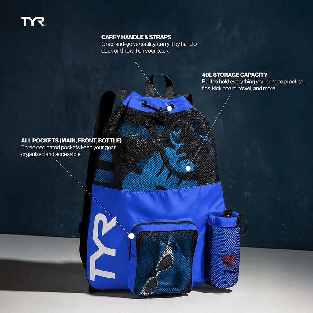 TYR Big Mesh Mummy Backpack, Blue/Yellow