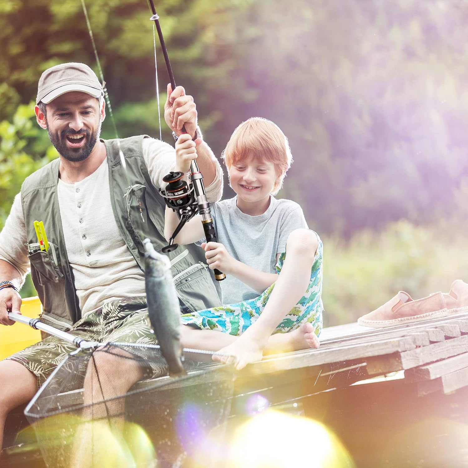 Fishing Pole Kit, Carbon Fiber Telescopic Fishing Rod and Reel Combo with Spinning Reel, Line, Bionic Bait, Hooks and Carrier Bag, Fishing Gear Set for Beginner Adults