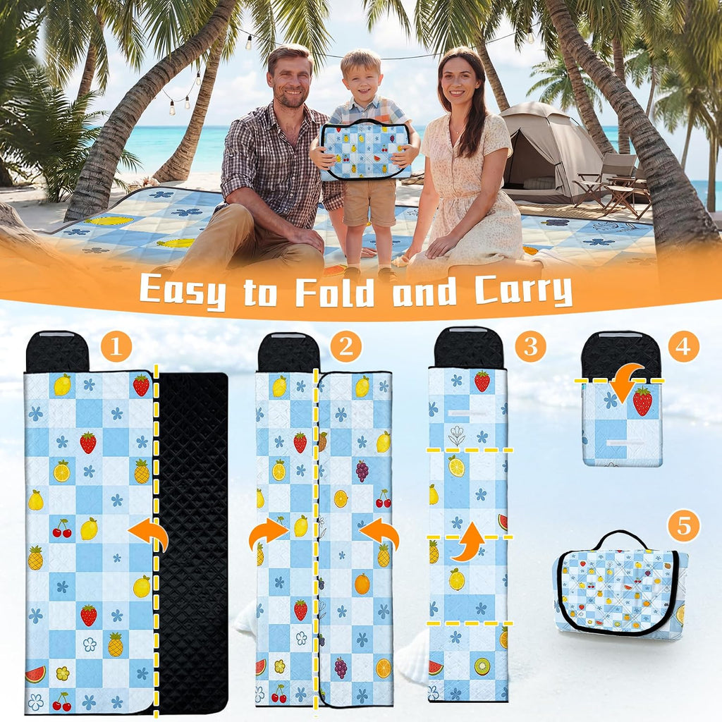 Picnic Blankets Outdoor Blanket,80"x 80" Extra Large Waterproof Sandproof Foldable Beach Blanket Grid Picnic Mat for Camping,Lawn,Park(Light Blue)