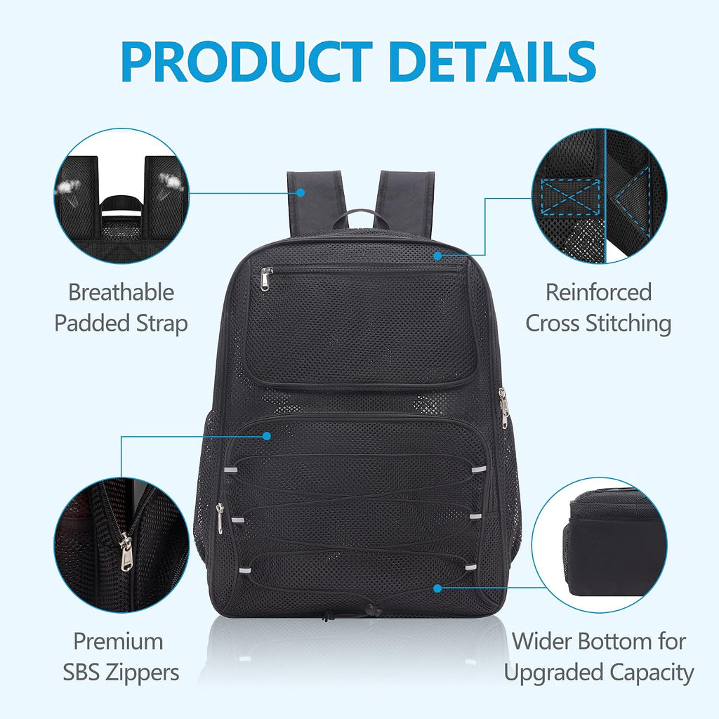 Paxiland Mesh Backpack Heavy Duty, 40L Large See Through Mesh Beach Bag