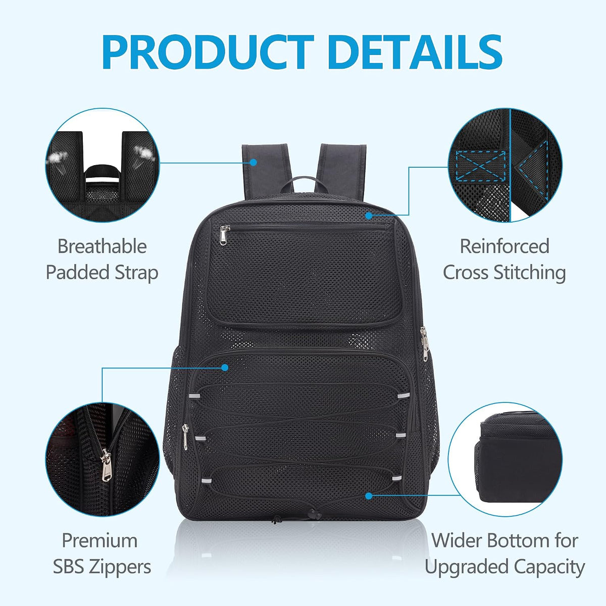 Paxiland Mesh Backpack Heavy Duty, 40L Large See Through Mesh Beach Bag