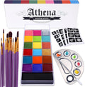 UCANBE Athena Face Body Paint Oil Makeup Set, 20 Colors FX Halloween Party Painting with Stainless Steel Mixing Palette and Spatula Tool,10 pcs Artist Paintbrushes,Tattoo Stencil Arts Crafts kit