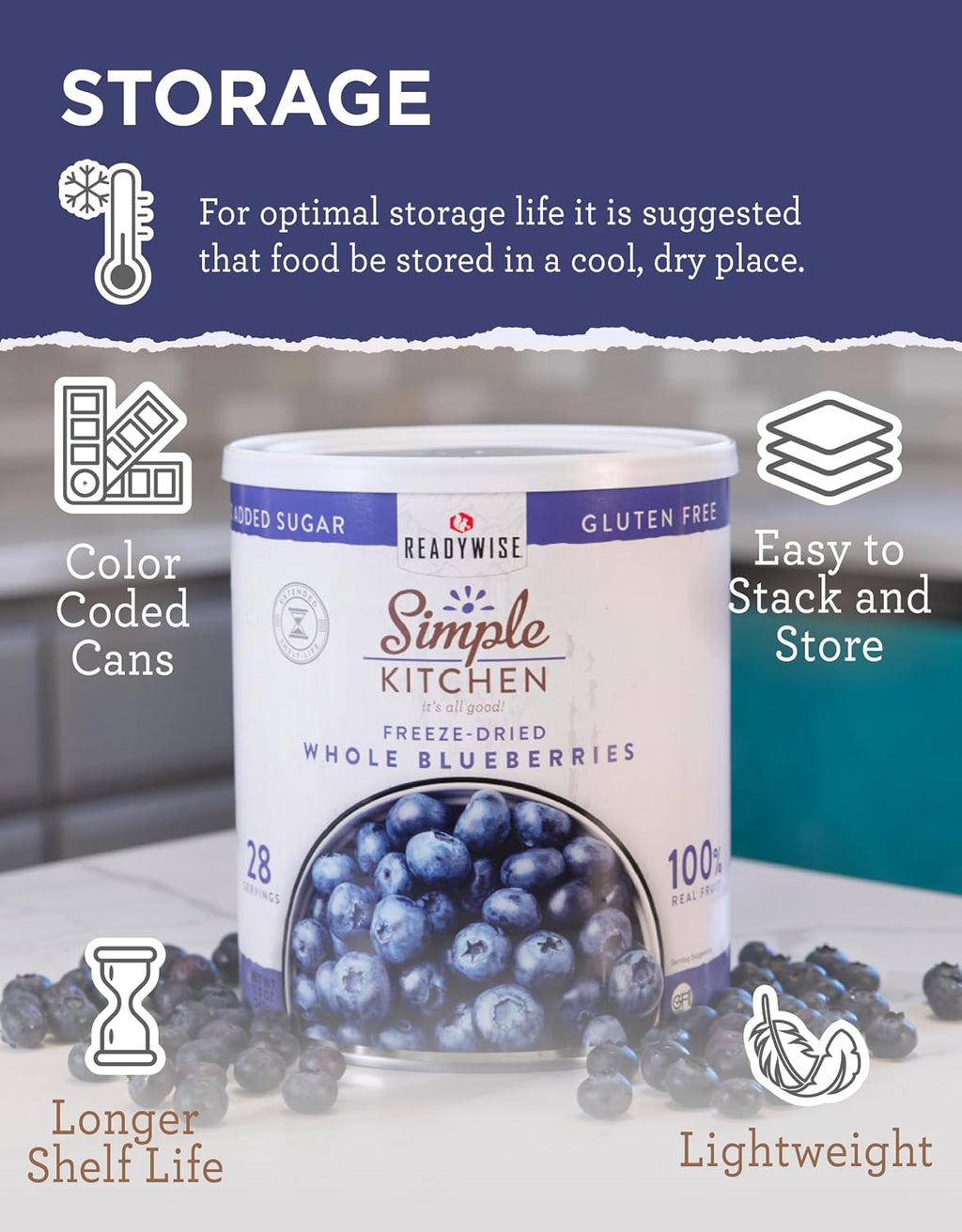 SIMPLE KITCHEN Camping and Outdoors, Freeze Dried Blueberries 28 Servings