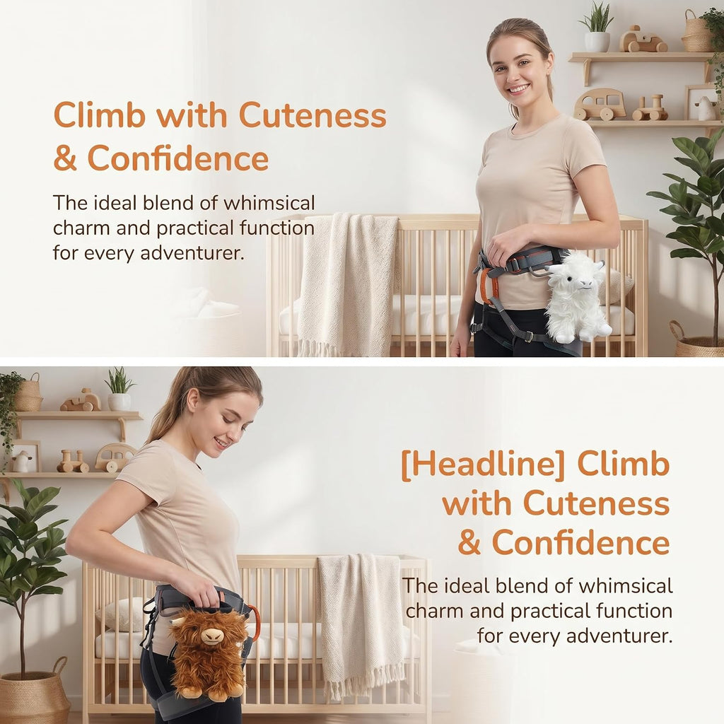 Highland Cow Plush Rock Climbing Chalk Bag, Cute Plush Animal，Drawstring Closure & Adjustable Belt，Bouldering & Gymnastics, Soft Fluffy Cow Chalk Pouch, Unique Climbing Gear Gift for Climbers