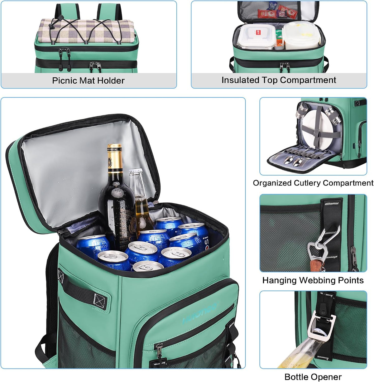Hulongo Large Waterproof Insulated Cooler Backpack, 30L, 48Cans