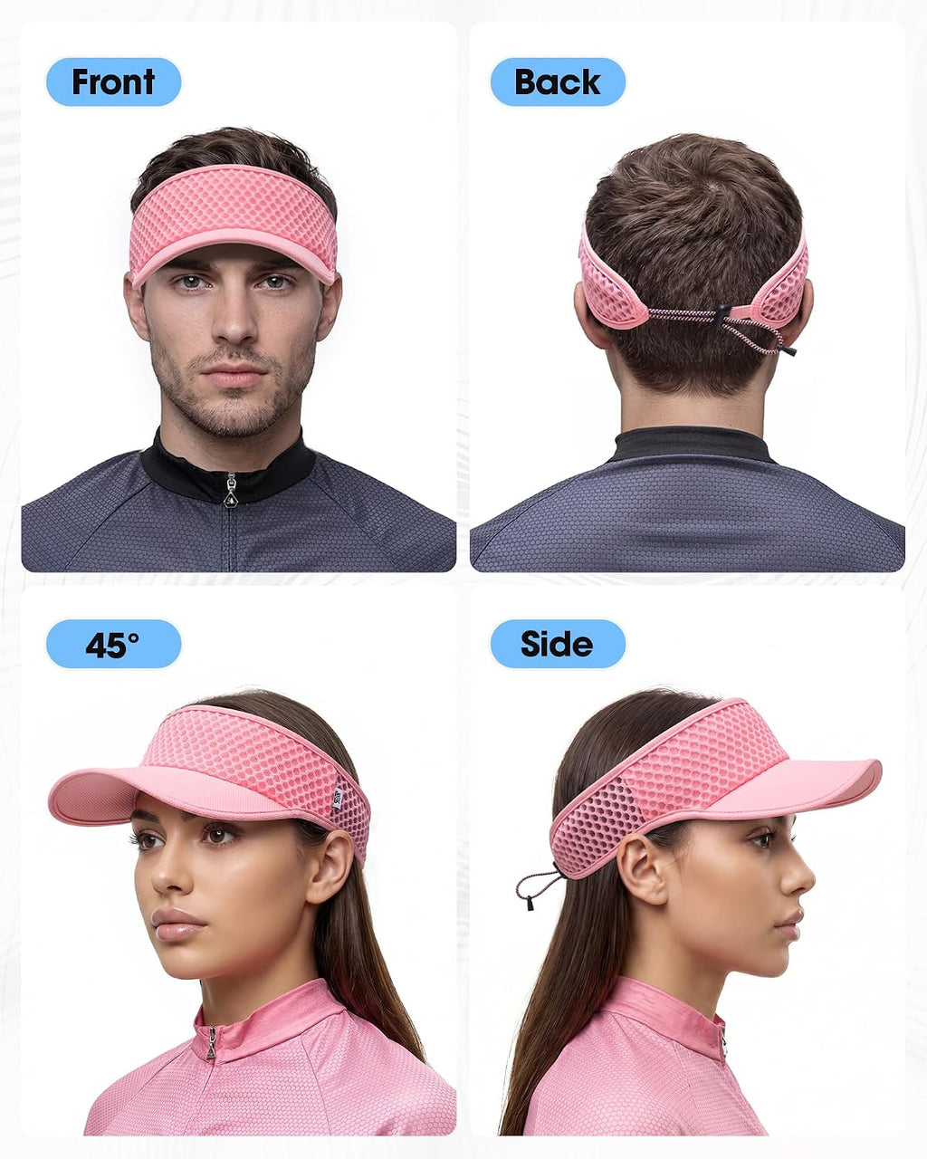 SUNMECI Mesh Breathable Sports Visor - Men Women Adjustable Lightweight Quick Dry Sun Hat for Tennis, Golf, Running