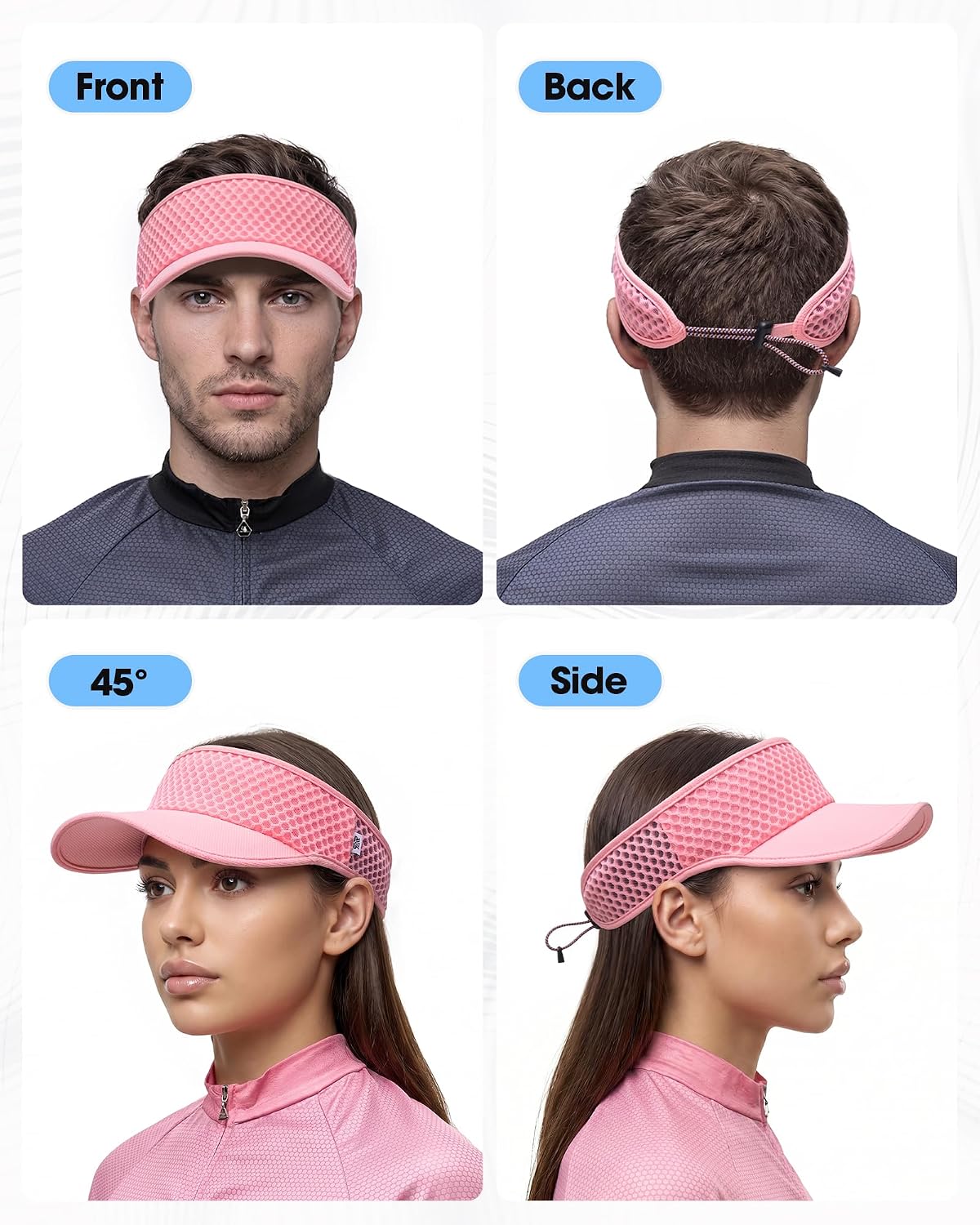 SUNMECI Mesh Breathable Sports Visor - Men Women Adjustable Lightweight Quick Dry Sun Hat for Tennis, Golf, Running