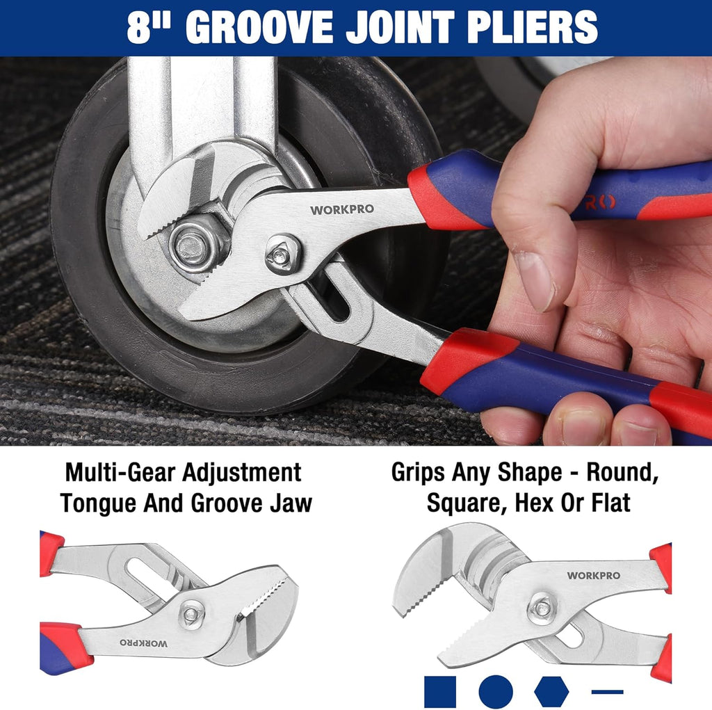 WORKPRO Pliers Set 4-piece Locking Plier Slip-joint Plier Groove Joint Pliers and Adjustable Wrench Home Maintenance Tool Kit