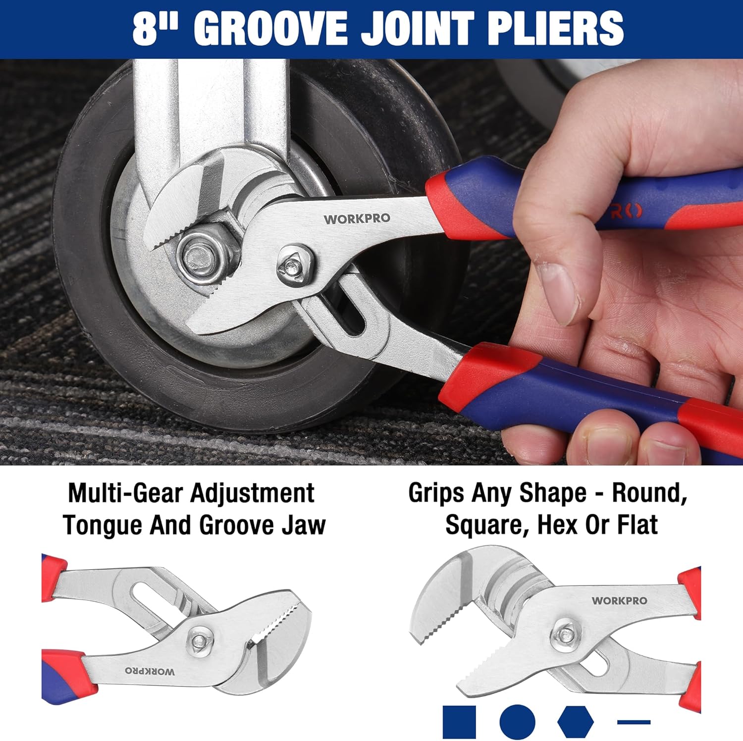 WORKPRO Pliers Set 4-piece Locking Plier Slip-joint Plier Groove Joint Pliers and Adjustable Wrench Home Maintenance Tool Kit