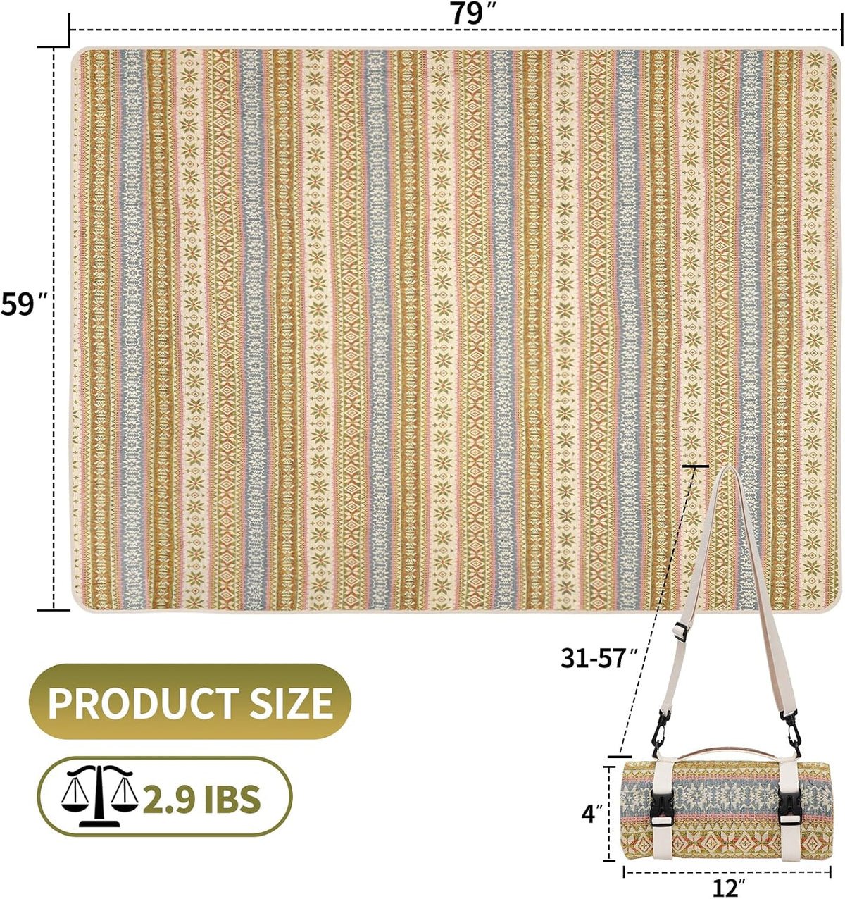G GOOD GAIN Picnic Blanket Waterproof Outdoor Machine Washable,Yellow