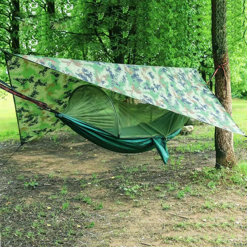 Camping Hammock with Mosquito Net and Rain Fly - Travel Hammock Bug Net - Hammock Tent for Outdoor Hiking Backpacking Travel Camping Accessories and Camping Gear… Military Green