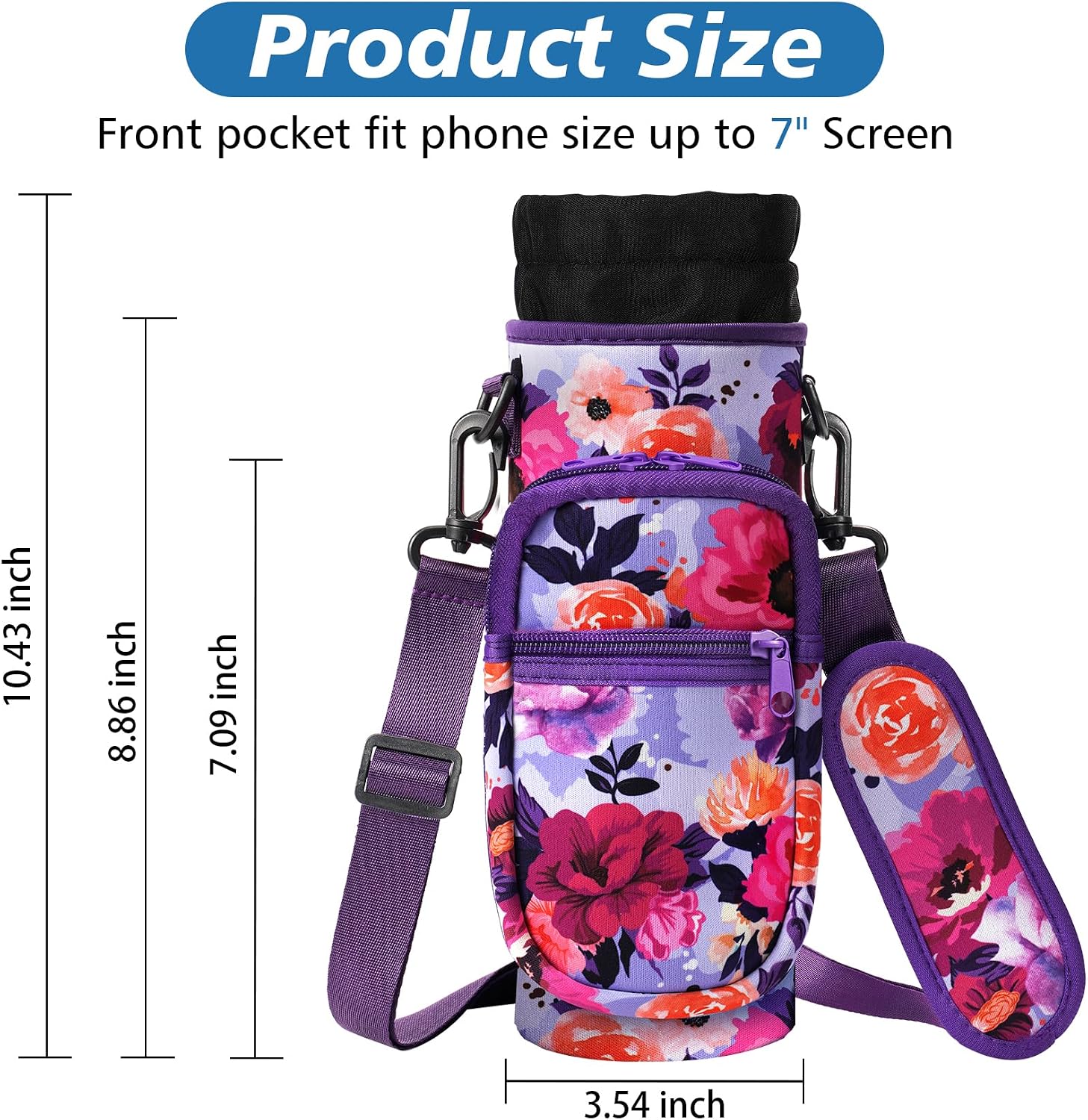 AceTreker 32 40 oz Water Bottle Carrier with Strap, Neoprene Water Bottle Sleeve Bag with 2 Pockets Insulated Flask Sling Holder for Walking Hiking Gym