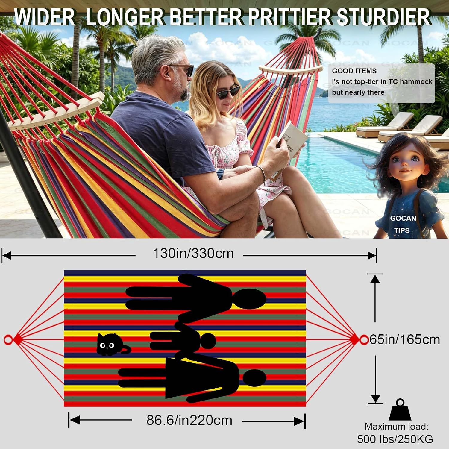 GOCAN Hammock with Bars Large Hammocks bedsize 220x160cm 3XL