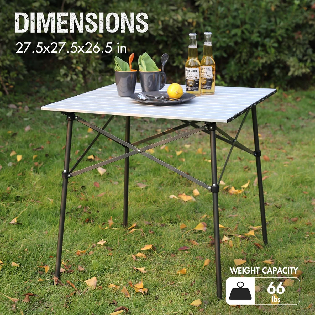 Portal Lightweight Aluminum Folding Square Table Roll Up Top 4 People Table