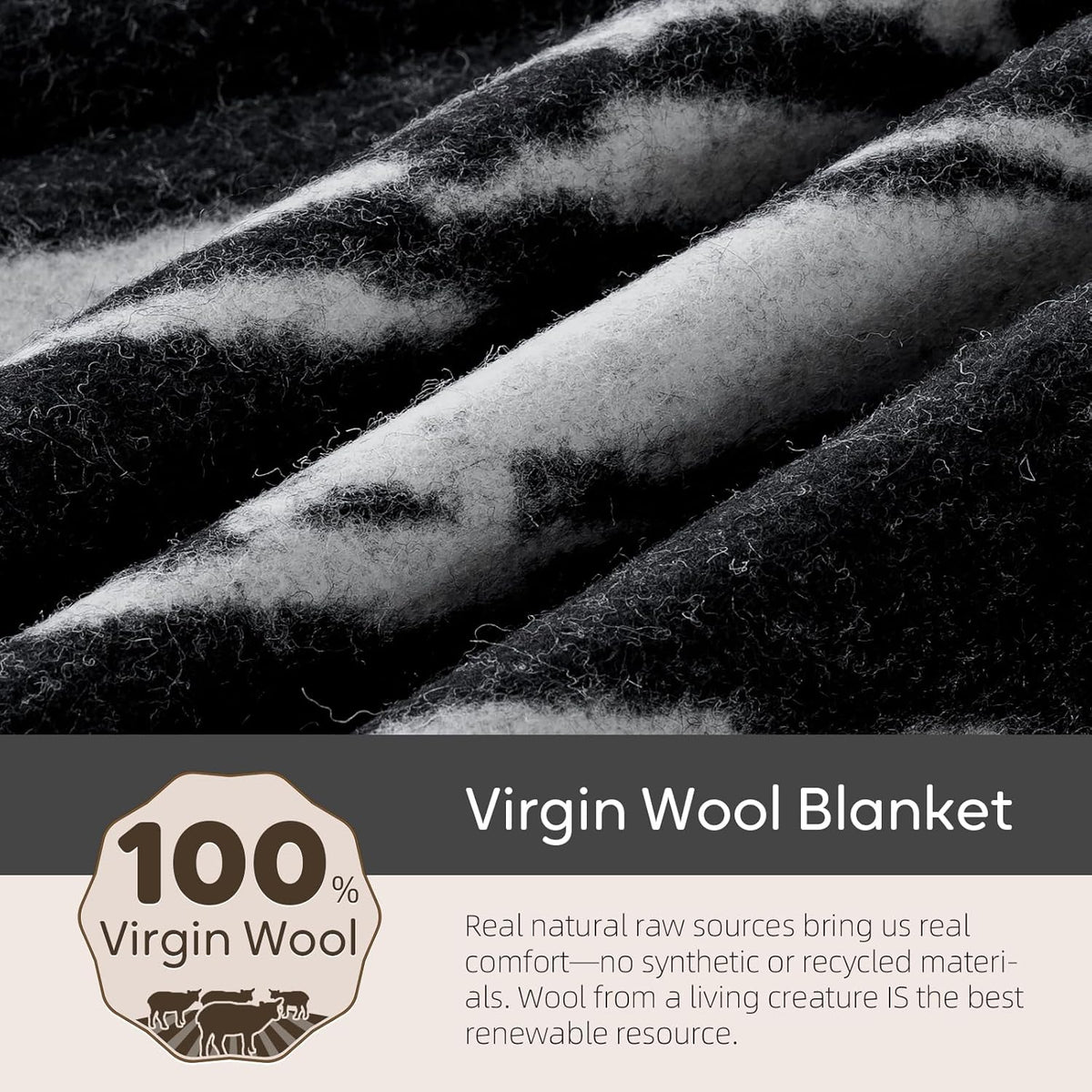 Molithe 100% Wool Blanket, 62" x 48", Warm, Thick, Military, Camping Gear