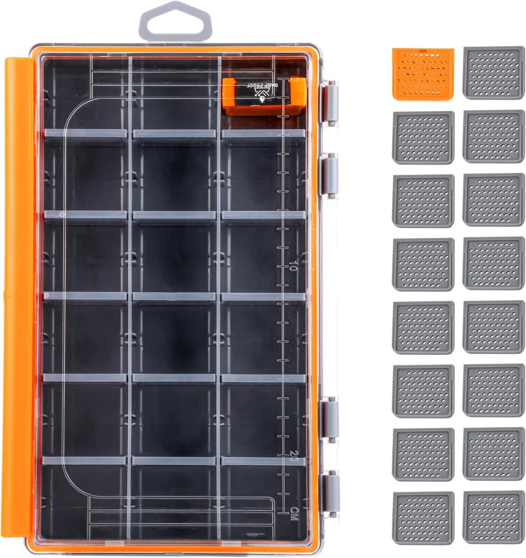 RUNCL Fishing Tackle Box - 360° Waterproof Tackle Trays, 3600 Fishing Tackle Box Organizer with Adjustable Dividers for Jigs Lures, Orange, 1 Pack