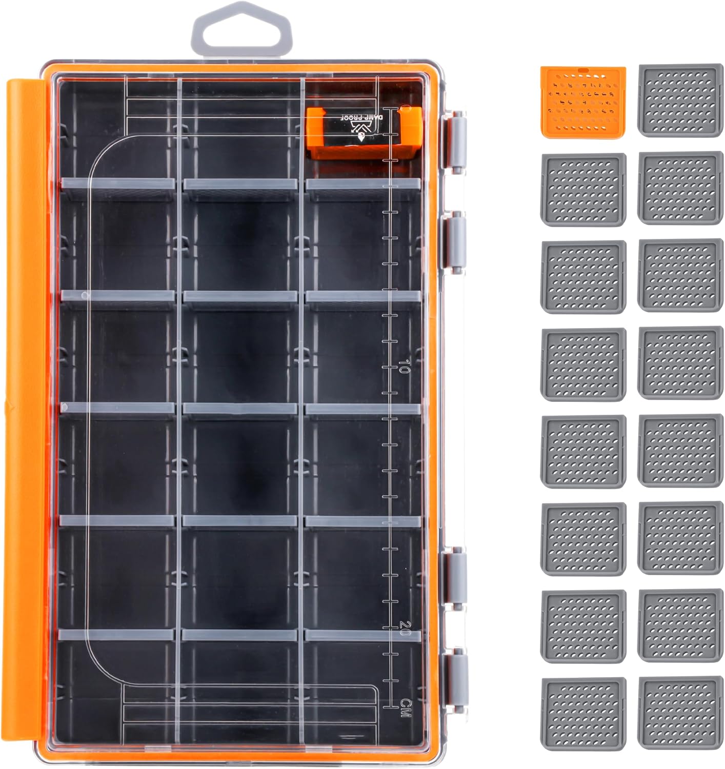 RUNCL Fishing Tackle Box - 360° Waterproof Tackle Trays, 3600 Fishing Tackle Box Organizer with Adjustable Dividers for Jigs Lures, Orange, 1 Pack