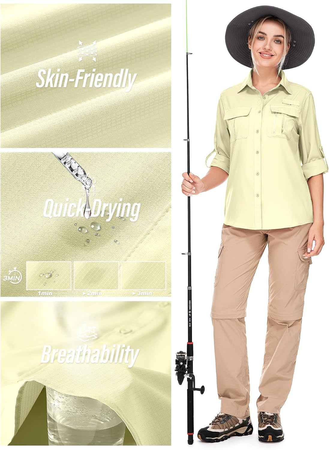 Women's UPF 50 Long Sleeve Sun Protection Safari Fish Hiking Shirts