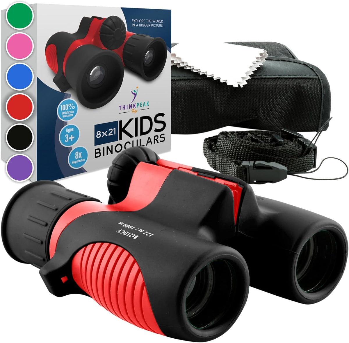 Think Peak Red Binoculars Science Toy for Kids Ages 3-12 Years - Real Compact Outdoor Adventure & STEM Educational Nature Hiking Explorer for Bird Watching, Camping Children’s Birthday Gift