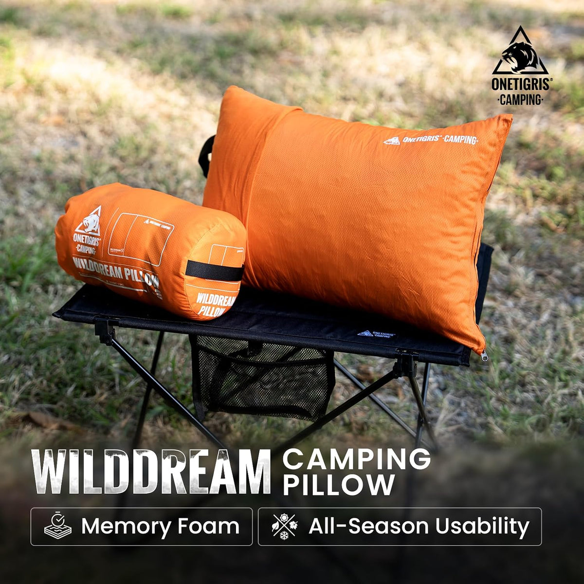 ONETIGRIS Wilddream Camping Pillow, Shredded Small Memory Foam Pillow, Compact, Easy Clean, Comfortable for Backpacking, Travel, and Car Trips, 4 Season Use