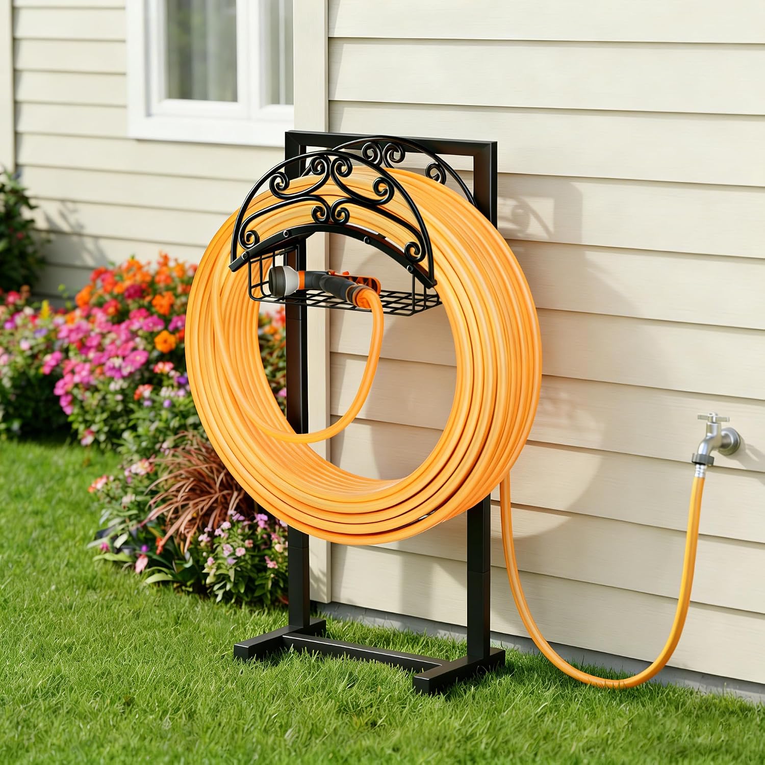 Gayuteay Garden Water Hose Holder with Storage Basket for Outside