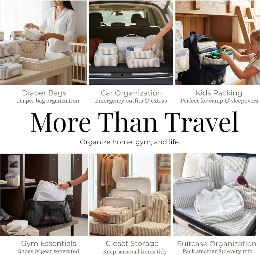Packing Cubes Set – Cute Packing Cubes for Travel, Luggage Organizer Bags for Suitcase, For Kids & Family, Floral, Neutral & Aesthetic Travel Organizer Set-Beige