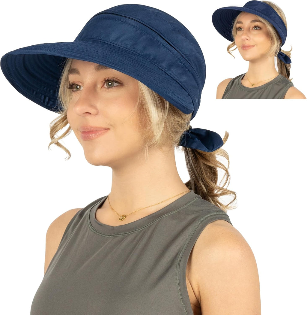 SUN CUBE Womens Sun Hat UV Protection Wide Brim Zip-Off Golf Visor