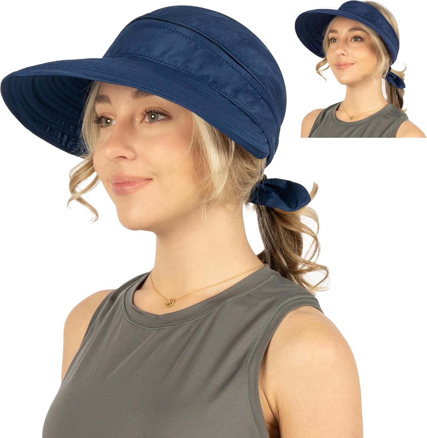 SUN CUBE Womens Sun Hat UV Protection Wide Brim Zip-Off Golf Visor