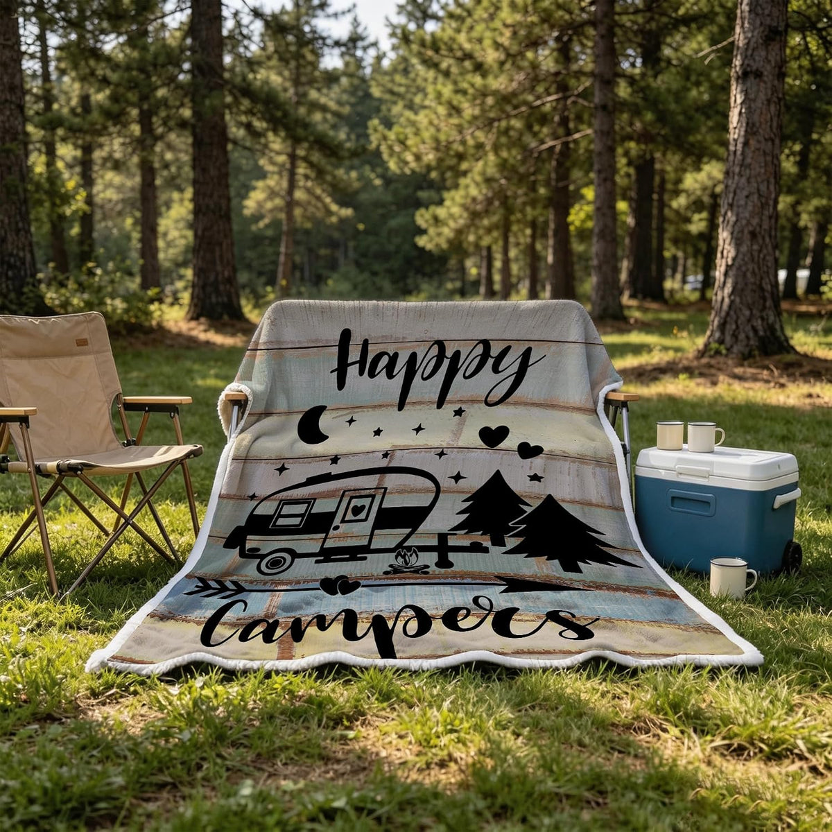 Camper Throw Blankets, Soft Warm Flannel Throws Cover for Couch, Chair, Sofa, Bed, Outdoor, Inside, Beach, Travel Decor