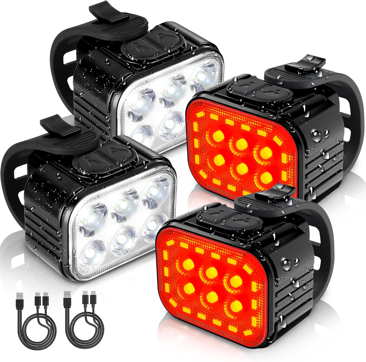 WORKPRO Bike Lights Set [8+13 Modes], Rechargeable Bicycle Light Set Ultra Bright, IP65 Waterproof Bike Lights for Night Riding, 1200mAh Bike Headlight and Tail Light Reflectors