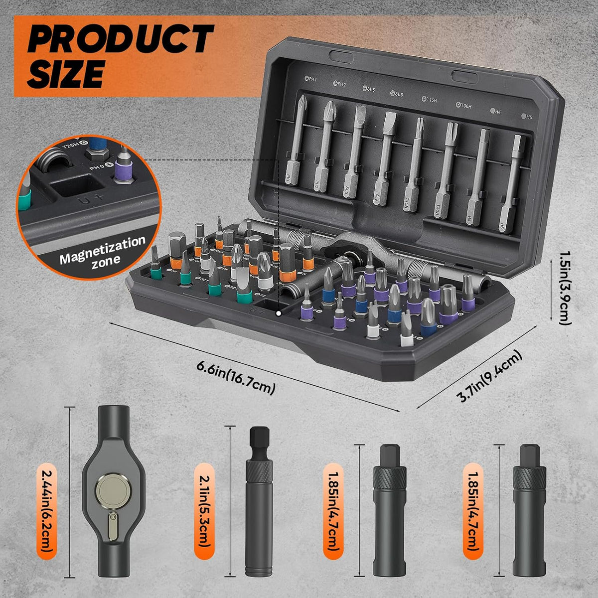 Saker 42-in-1 Magnetic Ratchet Screwdriver Set With T-Handle Grey