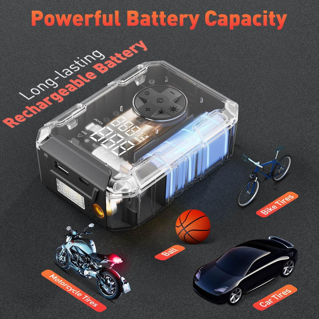 Lazyshine Tire Pump for Bike and Car, Portable Air Pump for Car Tires Cordless Rechargeable, 150PSI Electric Bike Pump w/Pressure Gauge for Motorcycle Ball, Tire Inflator Compressor