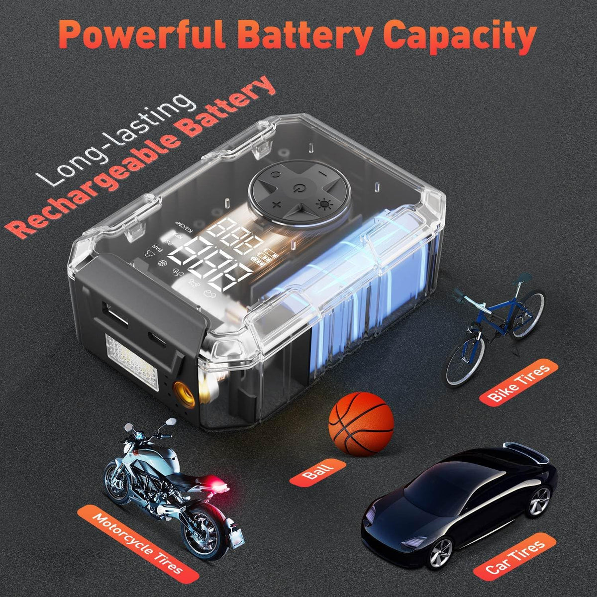 Lazyshine Tire Pump for Bike and Car, Portable Air Pump for Car Tires Cordless Rechargeable, 150PSI Electric Bike Pump w/Pressure Gauge for Motorcycle Ball, Tire Inflator Compressor