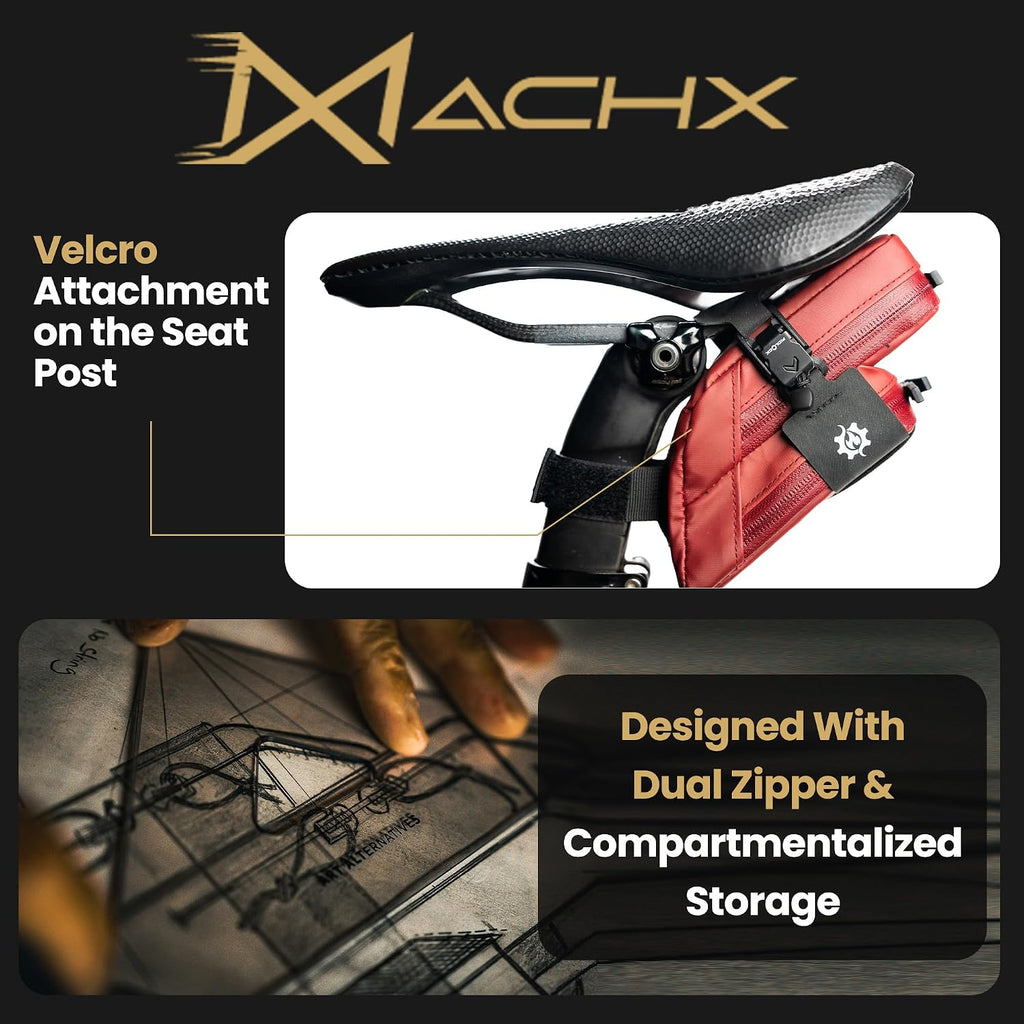 Lumiere & Co. Magnetic Quick-Release Bike Saddle Bag – Double Compartment, Low-Profile Brick Design, Designed with Fidlock's Magnetic Black V Buckle Attachment System, Mach X (Red)