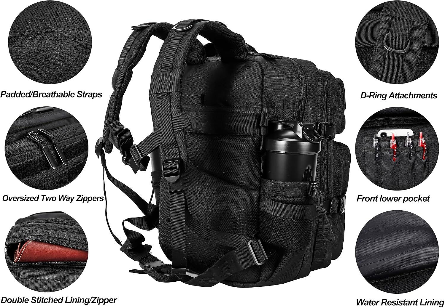 LHI Tactical Military Backpack for Men and Women 25L/35L Army Assault Pack Bag Small Rucksack with Bottle Holder